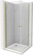 Mexen Pretoria Duo cabine de douche pivotante 70 x 70 cm, transparente, or + receveur plat - 852-070-070-50-02-4010G