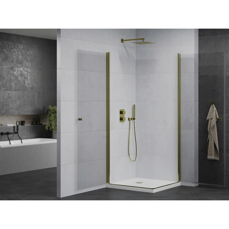 Mexen Pretoria Duo cabine de douche pivotante 70 x 70 cm, transparente, or + receveur plat - 852-070-070-50-02-4010G