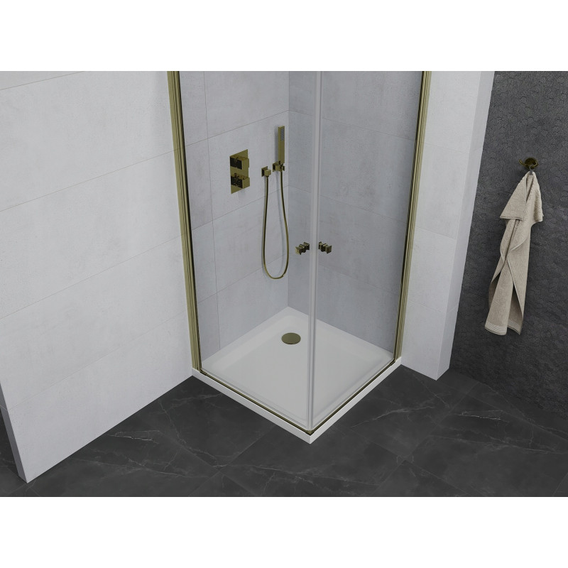 Mexen Pretoria Duo cabine de douche pivotante 70 x 70 cm, transparente, or + receveur plat - 852-070-070-50-02-4010G