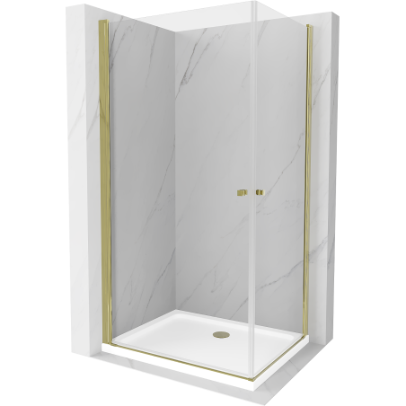 Mexen Pretoria Duo cabine de douche pivotante 80 x 70 cm, transparent, or + receveur plat - 852-080-070-50-02-4010G