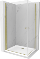 Mexen Pretoria Duo cabine de douche pivotante 80 x 70 cm, transparent, dorée + receveur Flat - 852-080-070-50-02-4010G