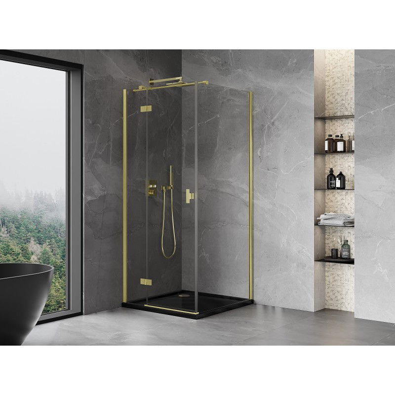 Mexen Mist-H T cabine de douche pivotante gauche 95 x 95 cm, transparent, or brossé - 8A5T-095-095-55-00-L