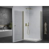Mexen Pretoria Duo cabine de douche pivotante 80 x 70 cm, transparent, dorée + receveur Flat - 852-080-070-50-02-4010G