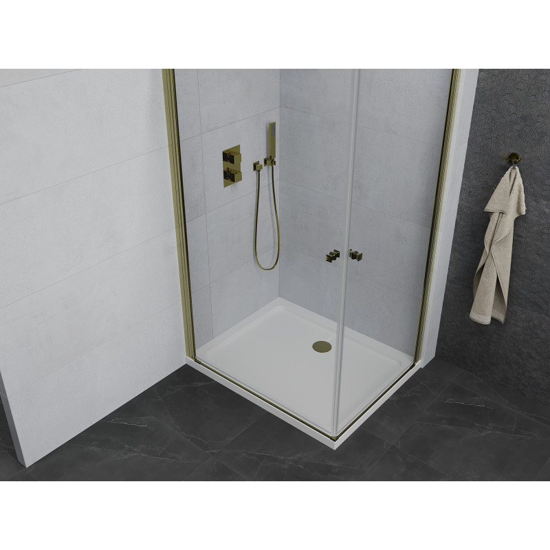Mexen Pretoria Duo cabine de douche pivotante 80 x 70 cm, transparent, dorée + receveur Flat - 852-080-070-50-02-4010G