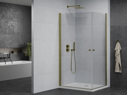 Mexen Pretoria Duo cabine de douche pivotante 80 x 70 cm, transparent, doré + receveur de douche Flat - 852-080-070-50-02-4010G