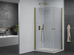 Mexen Pretoria Duo cabine de douche pivotante 80 x 70 cm, transparent, or + receveur plat - 852-080-070-50-02-4010G