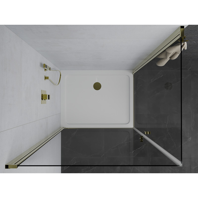 Mexen Pretoria Duo cabine de douche pivotante 80 x 70 cm, transparent, dorée + receveur Flat - 852-080-070-50-02-4010G