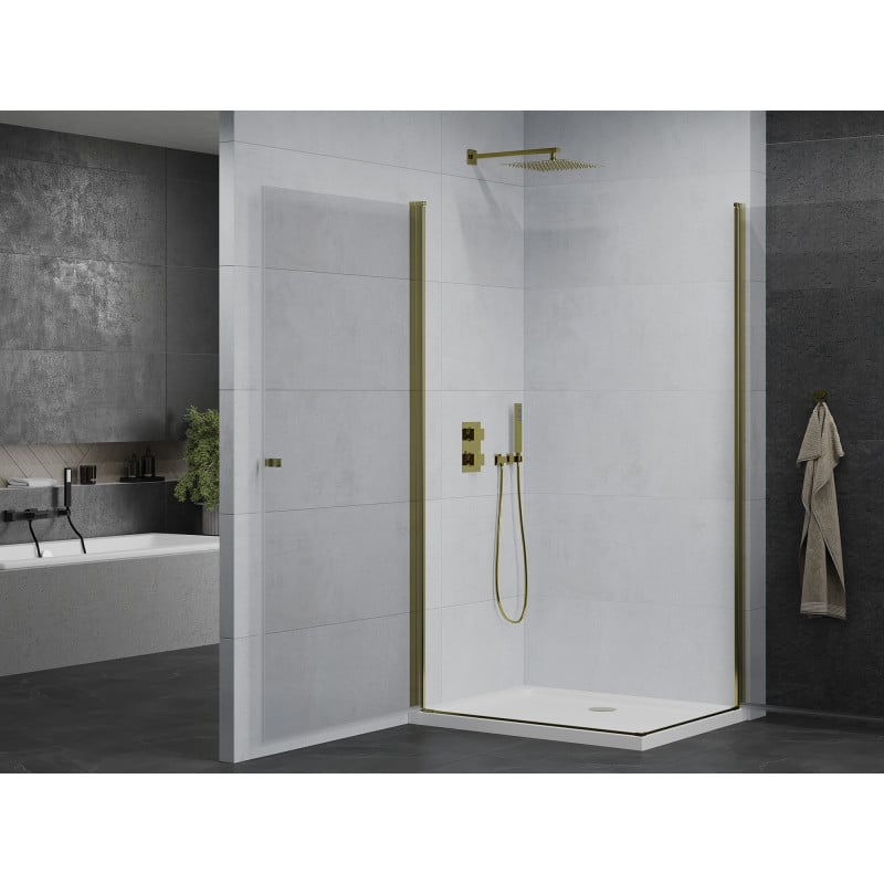 Mexen Pretoria Duo cabine de douche pivotante 90 x 80 cm, transparent, or + receveur Flat - 852-090-080-50-02-4010G