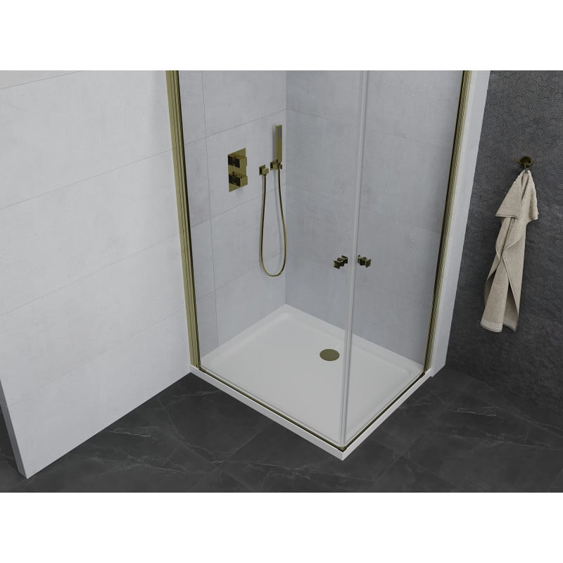 Mexen Pretoria Duo cabine de douche pivotante 90 x 80 cm, transparent, or + receveur Flat - 852-090-080-50-02-4010G