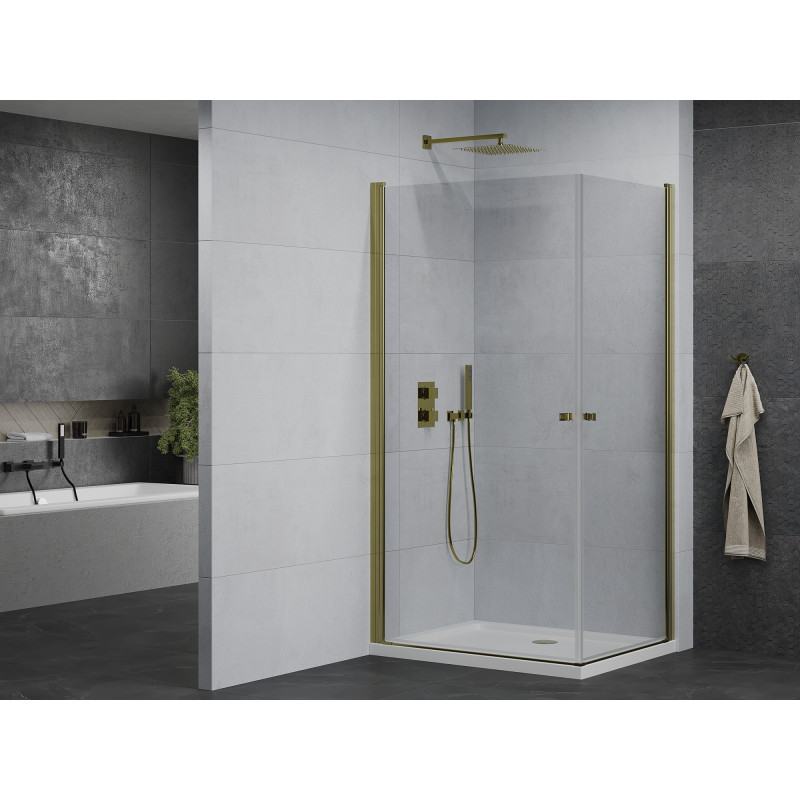 Mexen Pretoria Duo cabine de douche pivotante 90 x 80 cm, transparent, or + receveur Flat - 852-090-080-50-02-4010G