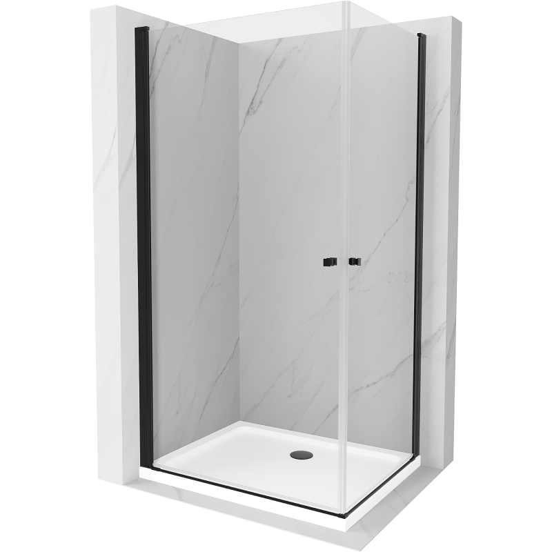 Mexen Pretoria Duo cabine de douche pivotante 80 x 70 cm, transparent, noir + receveur Flat - 852-080-070-70-02-4010B