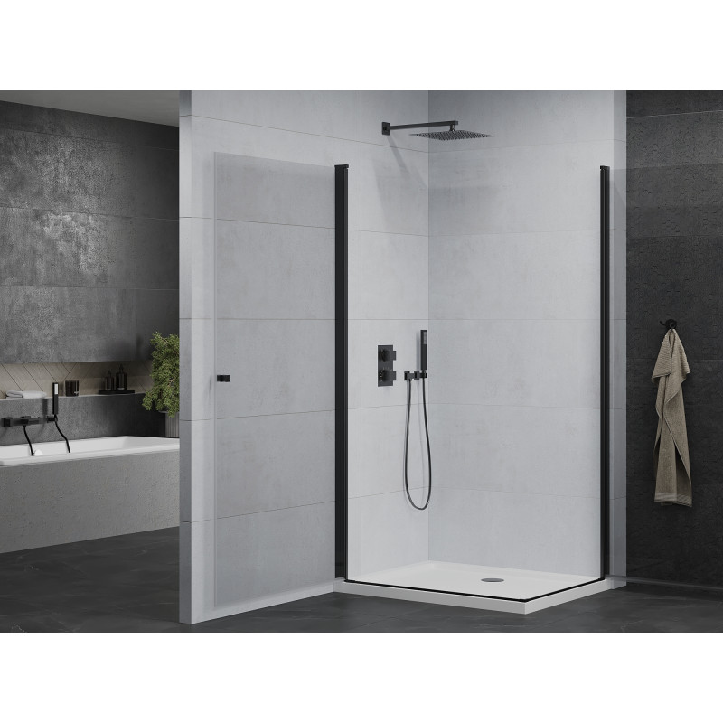Mexen Pretoria Duo cabine de douche pivotante 80 x 70 cm, transparent, noir + receveur Flat - 852-080-070-70-02-4010B