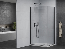 Mexen Pretoria Duo cabine de douche pivotante 80 x 70 cm, transparent, noir + receveur Flat - 852-080-070-70-02-4010B