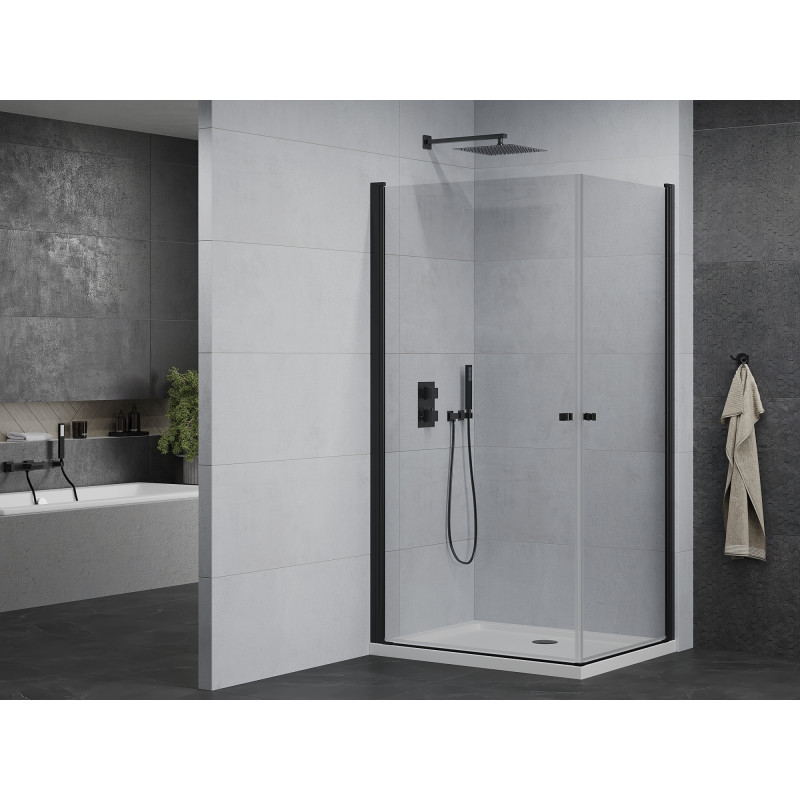 Mexen Pretoria Duo cabine de douche à charnières 90 x 80 cm, transparent, noir + receveur de douche plat