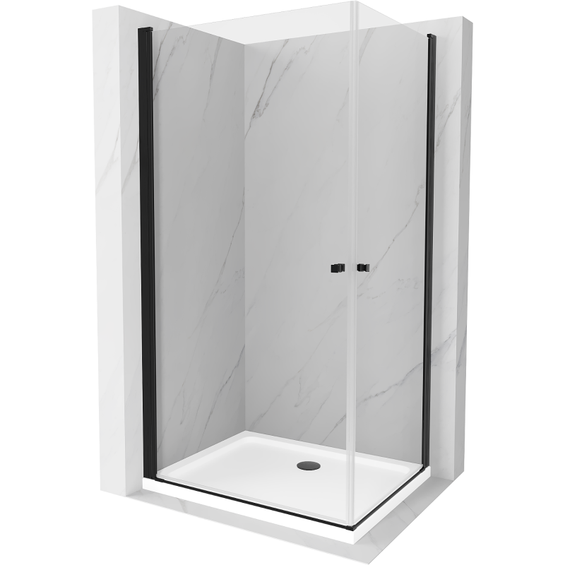 Mexen Pretoria Duo cabine de douche pivotante 90 x 80 cm, transparente, noire + receveur Flat - 852-090-080-70-02-4010B