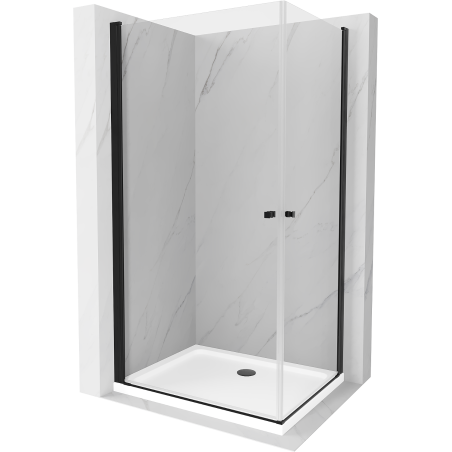 Mexen Pretoria Duo cabine de douche pivotante 90 x 80 cm, transparente, noire + receveur Flat - 852-090-080-70-02-4010B