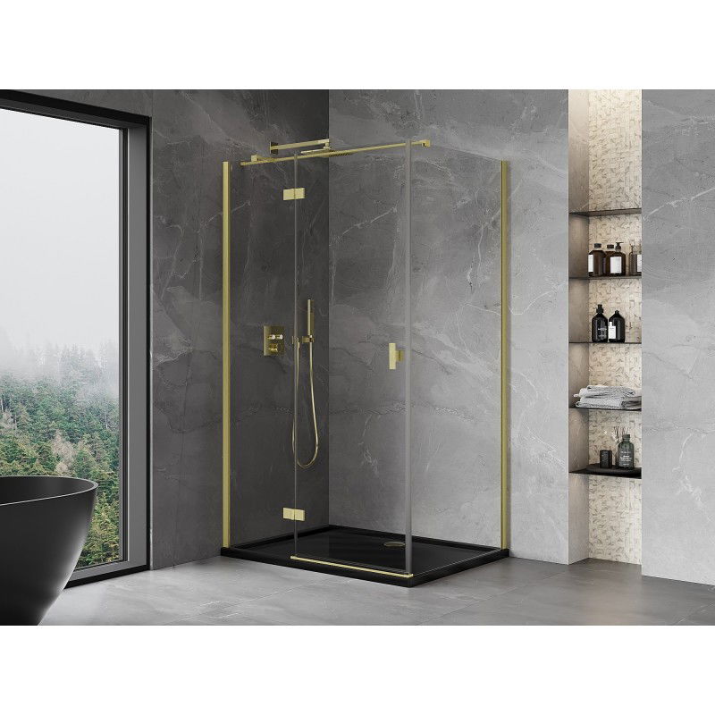 Mexen Mist-H T cabine de douche pivotante gauche 80 x 120 cm, transparent, or brossé - 8A5T-080-120-55-00-L