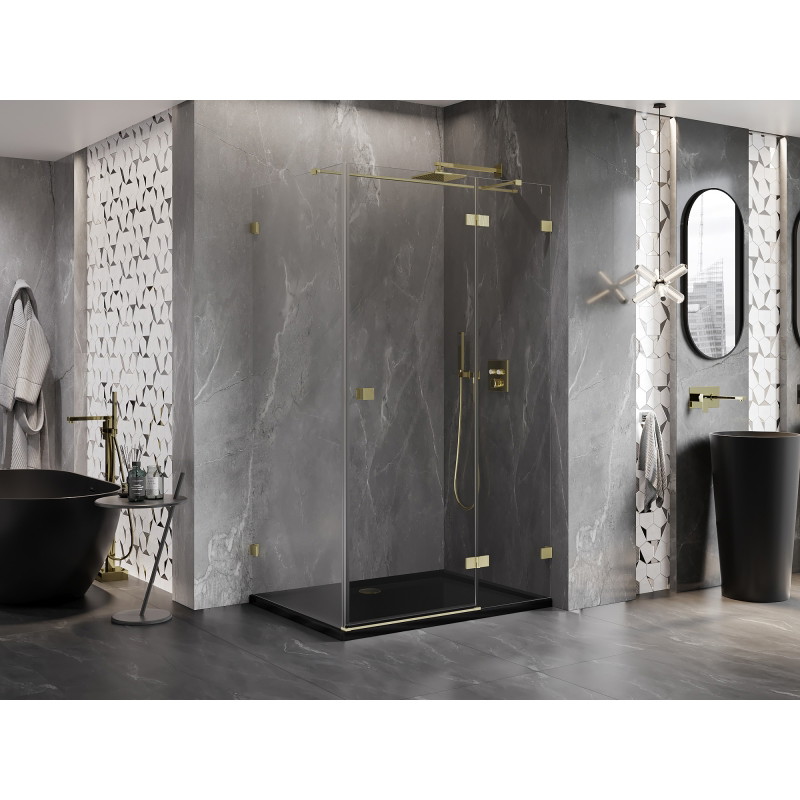 Mexen Lunar T cabine de douche battante droite 75 x 80 cm, transparent, or brossé - 834T-075-080-55-00-P