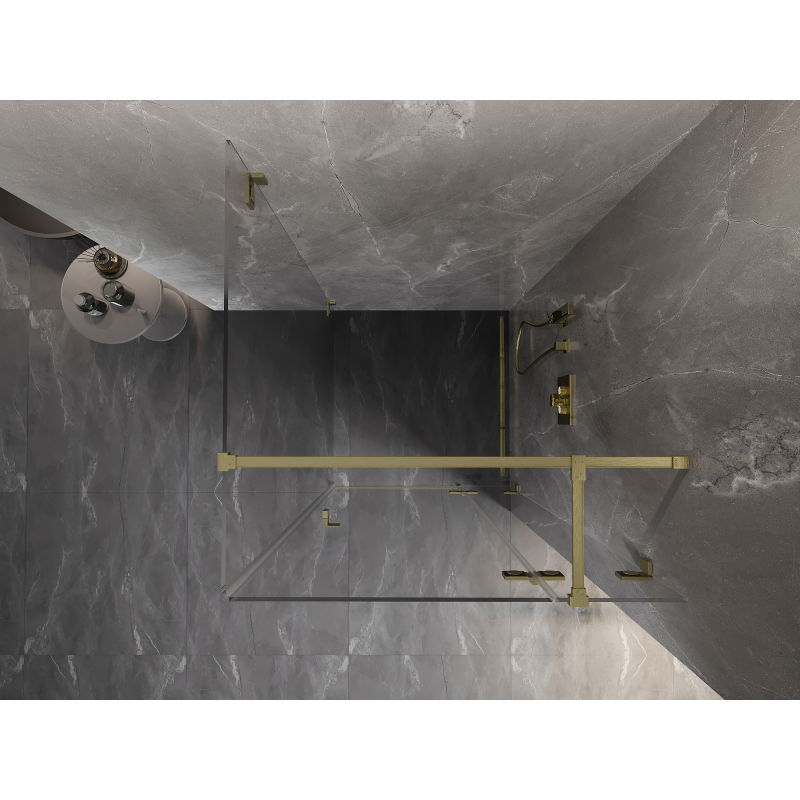 Mexen Lunar T cabine de douche pivotante droite 90 x 90 cm, transparent, or brossé - 834T-090-090-55-00-P
