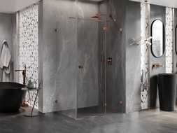 Mexen Lunar T cabine de douche pivotante droite 70 x 80 cm, transparent, or rose - 834T-070-080-60-00-P