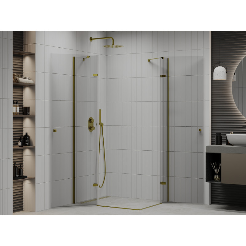 Mexen Roma Duo cabine de douche pivotante 90 x 80 cm, transparente, dorée - 854-090-080-50-00-02