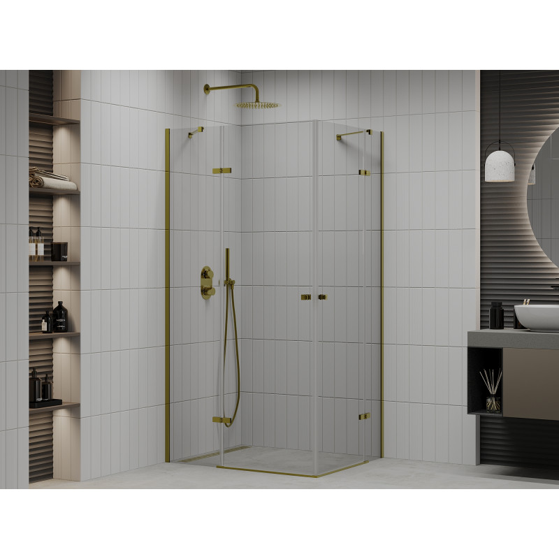 Mexen Roma Duo cabine de douche pivotante 90 x 80 cm, transparente, dorée - 854-090-080-50-00-02