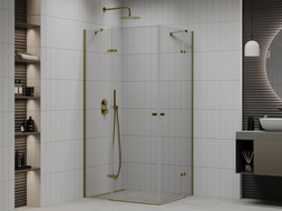 Mexen Roma Duo cabine de douche à porte battante 90 x 80 cm, transparent, dorée - 854-090-080-50-00-02