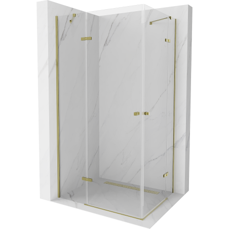 Mexen Roma Duo cabine de douche à porte battante 90 x 80 cm, transparent, dorée - 854-090-080-50-00-02