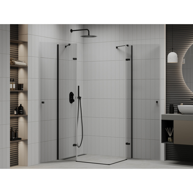 Mexen Roma Double cabine de douche pivotante 90 x 80 cm, transparente, noire - 854-090-080-70-00-02