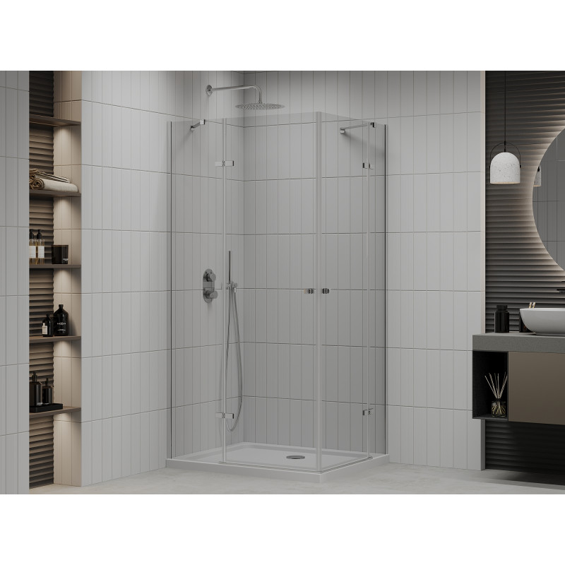 Mexen Roma Duo cabine de douche pivotante 80 x 70 cm, transparent, chrome + receveur plat - 854-080-070-01-02-4010