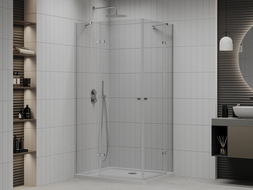 Mexen Roma Duo cabine de douche pivotante 80 x 70 cm, transparent, chrome + receveur plat - 854-080-070-01-02-4010