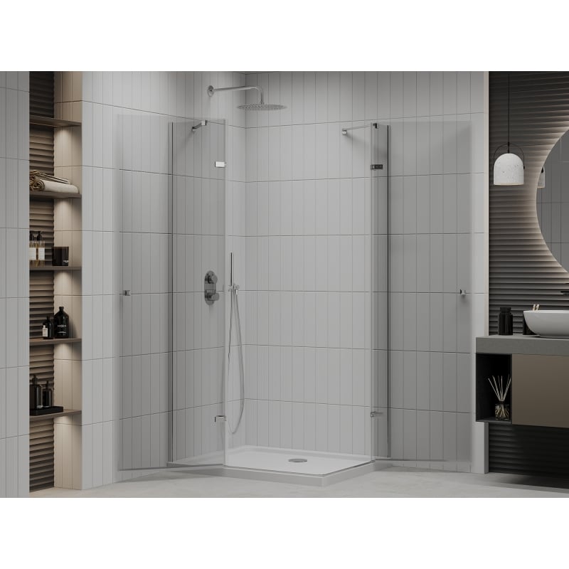 Mexen Roma Duo cabine de douche pivotante 90 x 80 cm, transparent, chrome + receveur Flat - 854-090-080-01-02-4010