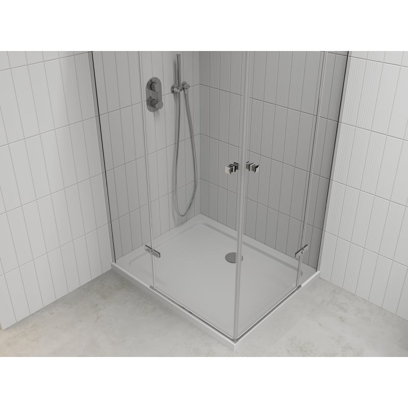 Mexen Roma Duo cabine de douche pivotante 90 x 80 cm, transparent, chrome + receveur Flat - 854-090-080-01-02-4010