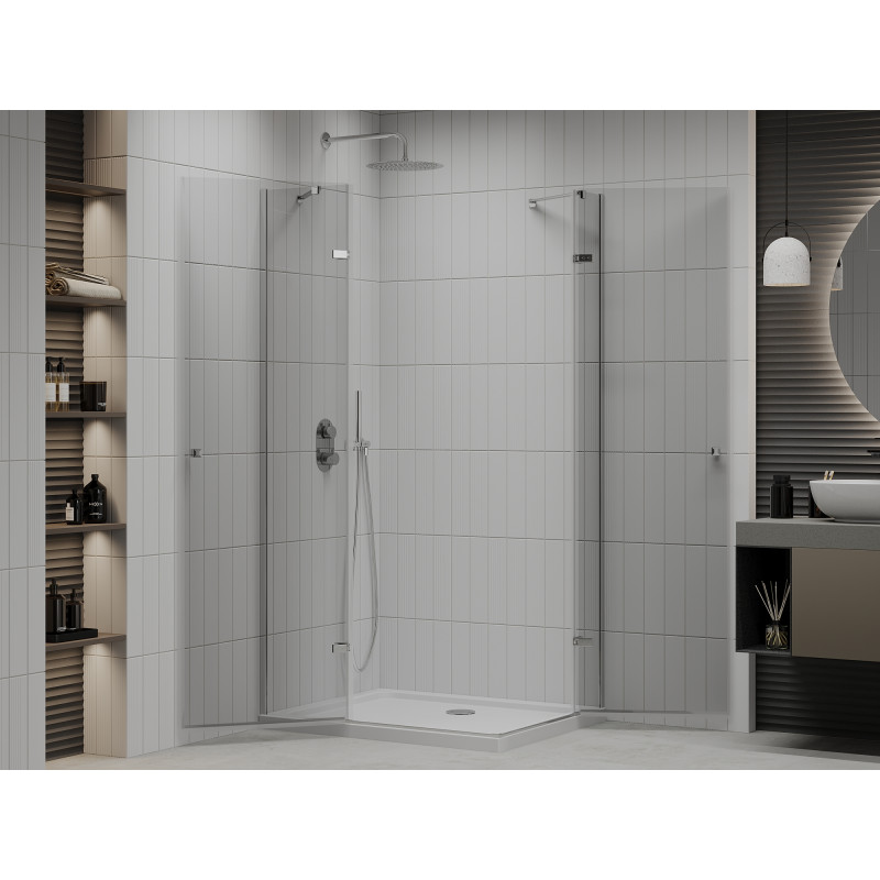 Mexen Roma Duo cabine de douche pivotante 100 x 90 cm, transparent, chromé + receveur plat - 854-100-090-01-02-4010