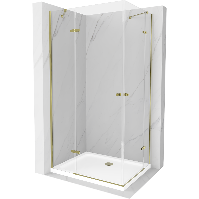 Mexen Roma Duo cabine de douche à porte battante 80 x 70 cm, transparente, dorée + receveur plat - 854-080-070-50-02-4010G