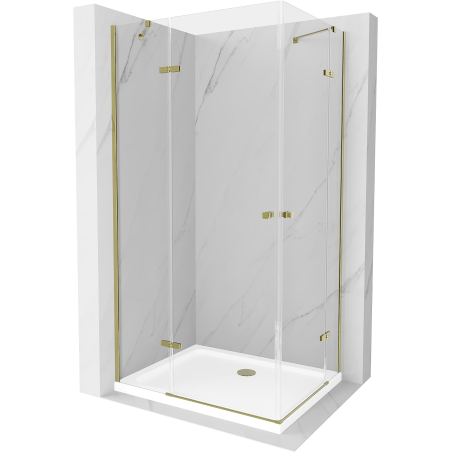 Mexen Roma Duo cabine de douche à porte battante 80 x 70 cm, transparente, dorée + receveur plat - 854-080-070-50-02-4010G