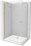 Mexen Roma Duo cabine de douche à porte battante 80 x 70 cm, transparente, dorée + receveur plat - 854-080-070-50-02-4010G