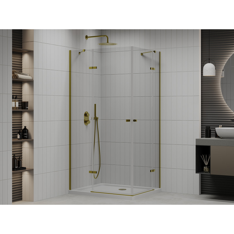 Mexen Roma Duo cabine de douche à charnière 80 x 70 cm, transparent, or + receveur Plat - 854-080-070-50-02-4010G