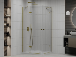 Mexen Roma Duo cabine de douche à charnière 80 x 70 cm, transparent, or + receveur Plat - 854-080-070-50-02-4010G