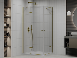 Mexen Roma Duo cabine de douche à porte battante 80 x 70 cm, transparente, dorée + receveur plat - 854-080-070-50-02-4010G
