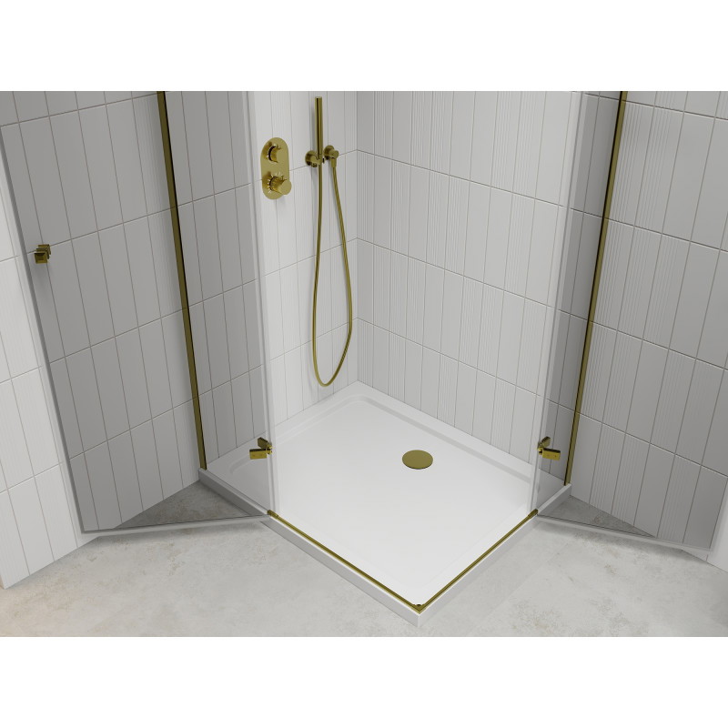 Mexen Roma Duo cabine de douche pivotante 90 x 80 cm, transparent, dorée + receveur plat - 854-090-080-50-02-4010G