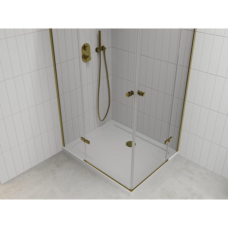 Mexen Roma Duo cabine de douche pivotante 90 x 80 cm, transparent, dorée + receveur plat - 854-090-080-50-02-4010G