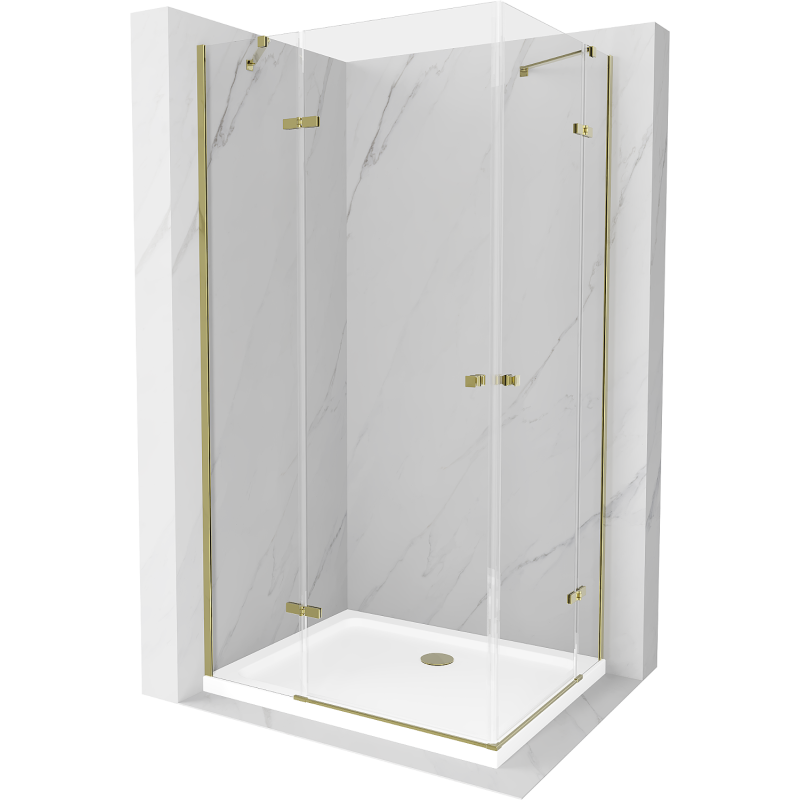 Mexen Roma Duo cabine de douche pivotante 100 x 90 cm, transparent, doré + receveur Flat - 854-100-090-50-02-4010G