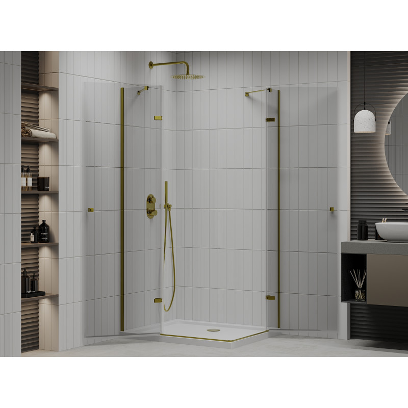 Mexen Roma Duo cabine de douche pivotante 100 x 90 cm, transparent, doré + receveur Flat - 854-100-090-50-02-4010G
