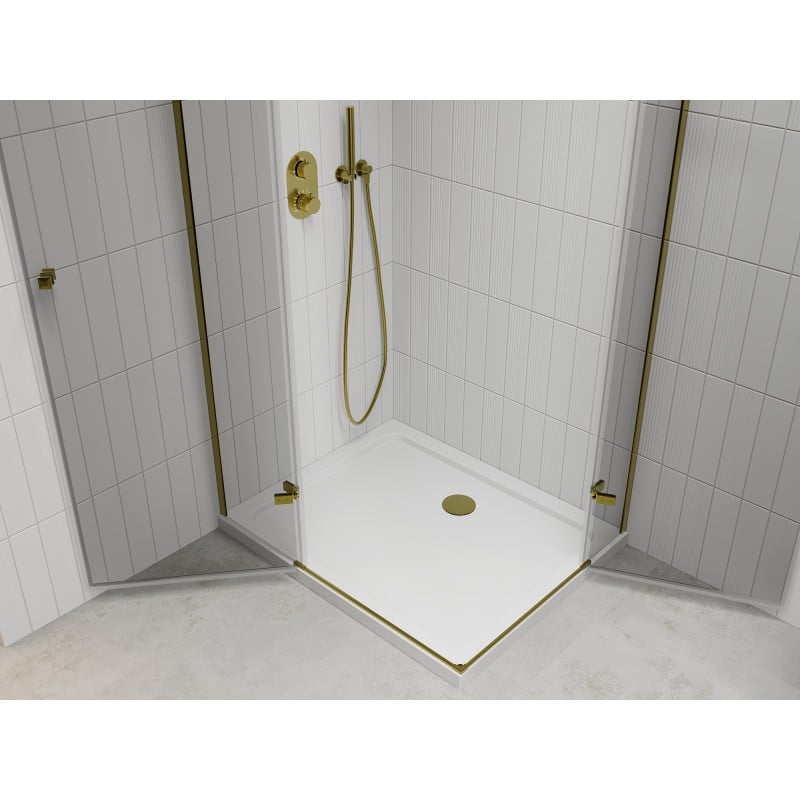 Mexen Roma Duo cabine de douche pivotante 100 x 90 cm, transparent, doré + receveur Flat - 854-100-090-50-02-4010G