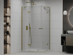 Mexen Roma Duo cabine de douche pivotante 100 x 90 cm, transparent, doré + receveur Flat - 854-100-090-50-02-4010G