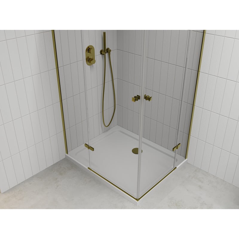 Mexen Roma Duo cabine de douche pivotante 100 x 90 cm, transparent, doré + receveur Flat - 854-100-090-50-02-4010G