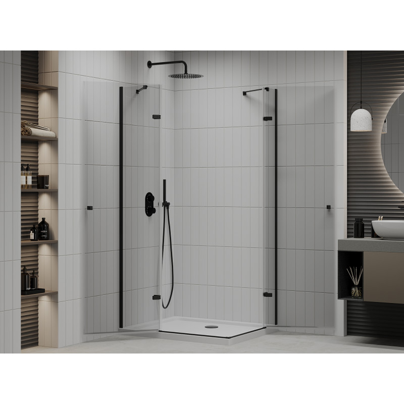 Mexen Roma Double cabine de douche pivotante 80 x 70 cm, transparent, noir + receveur plat - 854-080-070-70-02-4010B