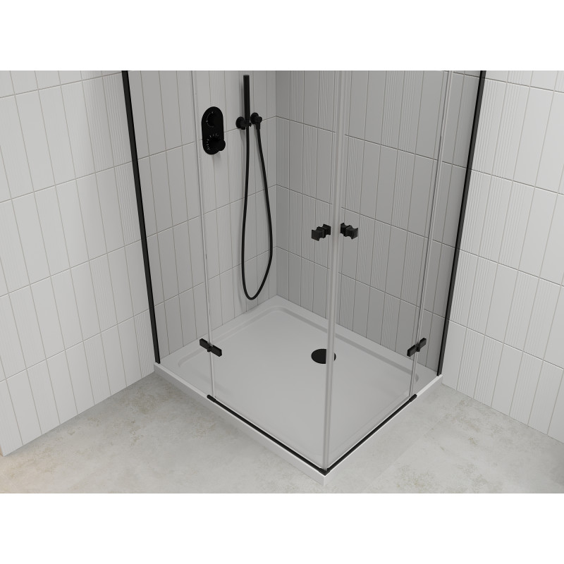 Mexen Roma Double cabine de douche pivotante 80 x 70 cm, transparent, noir + receveur plat - 854-080-070-70-02-4010B