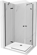 Mexen Roma Duo cabine de douche battante 80 x 70 cm, transparent, noir + receveur Flat - 854-080-070-70-02-4010B
